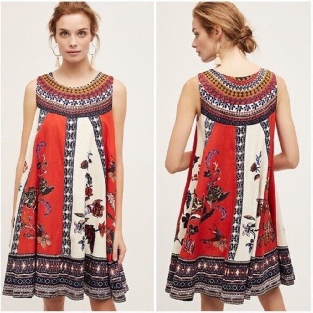 Maeve Red and Cream Printed Sleeveless Swing Dress